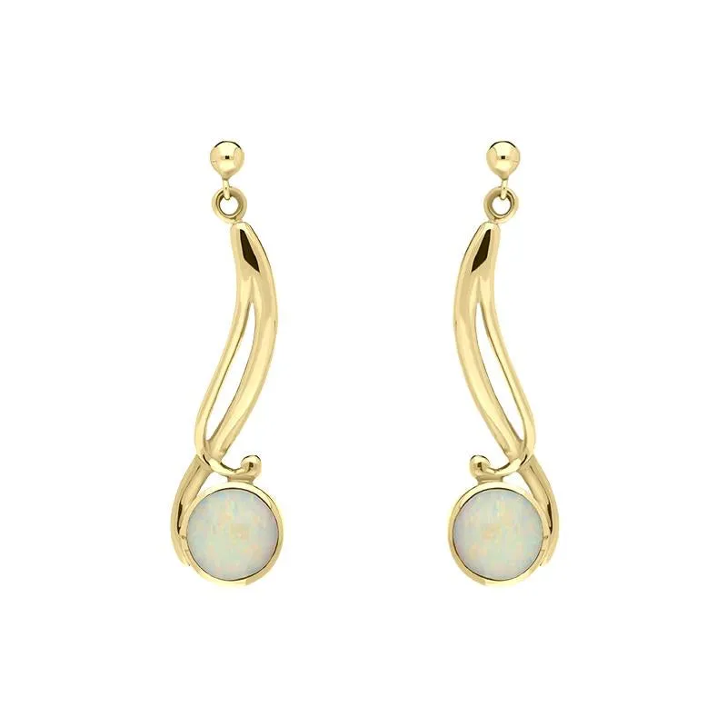 9ct Yellow Gold Opal Round Scroll Drop Earrings sold by Jura Watches