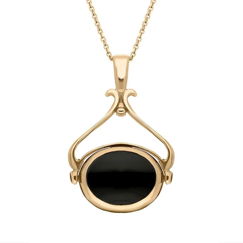 9ct Rose Gold Whitby Jet Malachite Oval Space Swivel Fob Necklace sold by Jura Watches