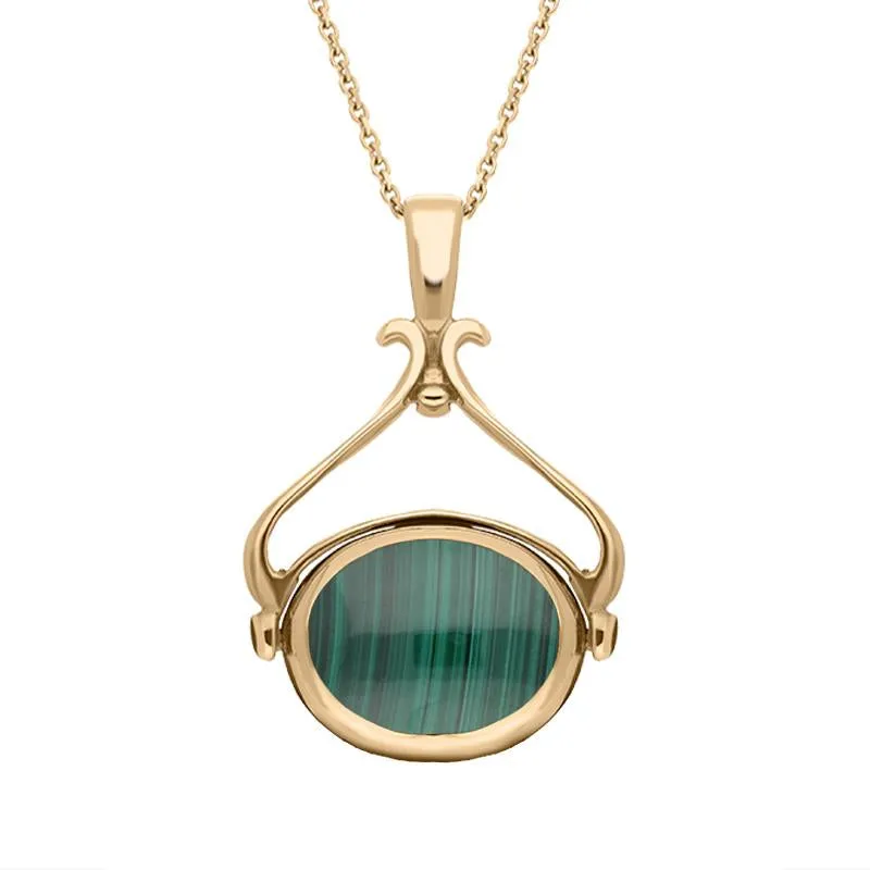 9ct Rose Gold Whitby Jet Malachite Oval Space Swivel Fob Necklace sold by Jura Watches product image thumbnail 2