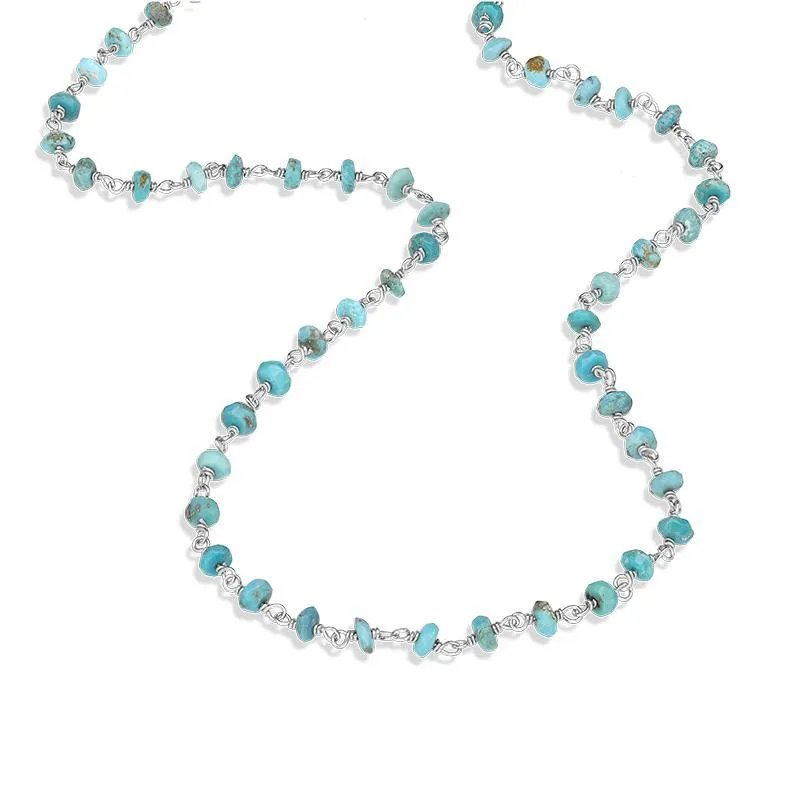 Sterling Silver Turquoise 4mm Bead Chain Link Necklace sold by Jura Watches product image thumbnail 2