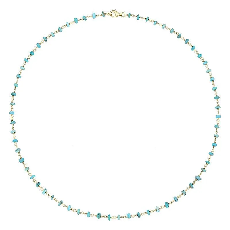 Yellow Gold Plated Sterling Silver Turquoise 4mm Bead Chain Link Necklace sold by Jura Watches