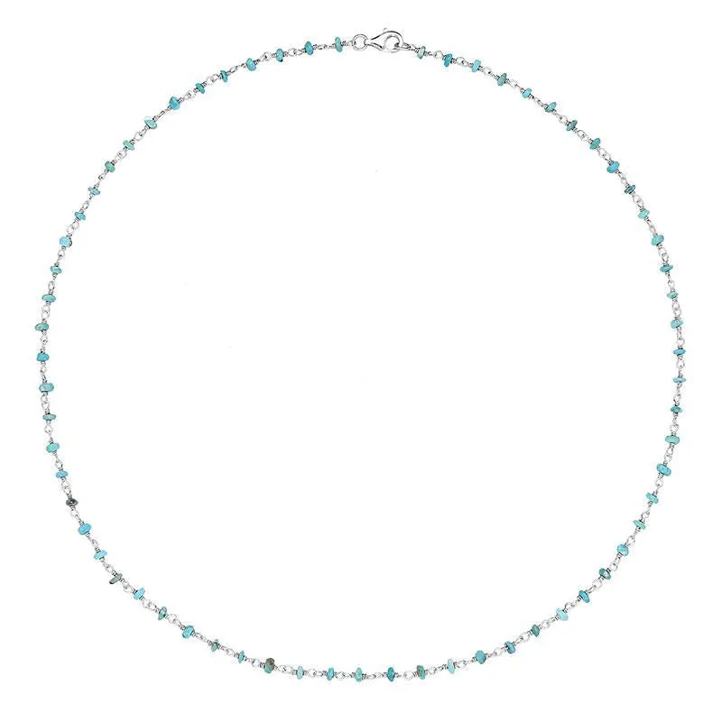 Sterling Silver Turquoise 3mm Bead Chain Link Necklace sold by Jura Watches