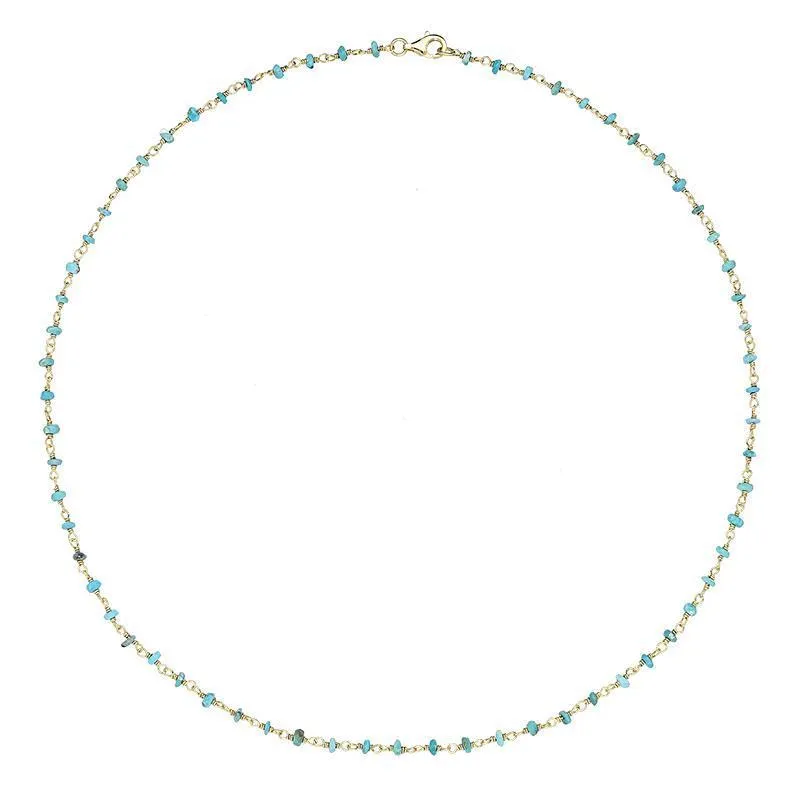 Yellow Gold Plated Sterling Silver Turquoise 3mm Bead Chain Link Necklace sold by Jura Watches