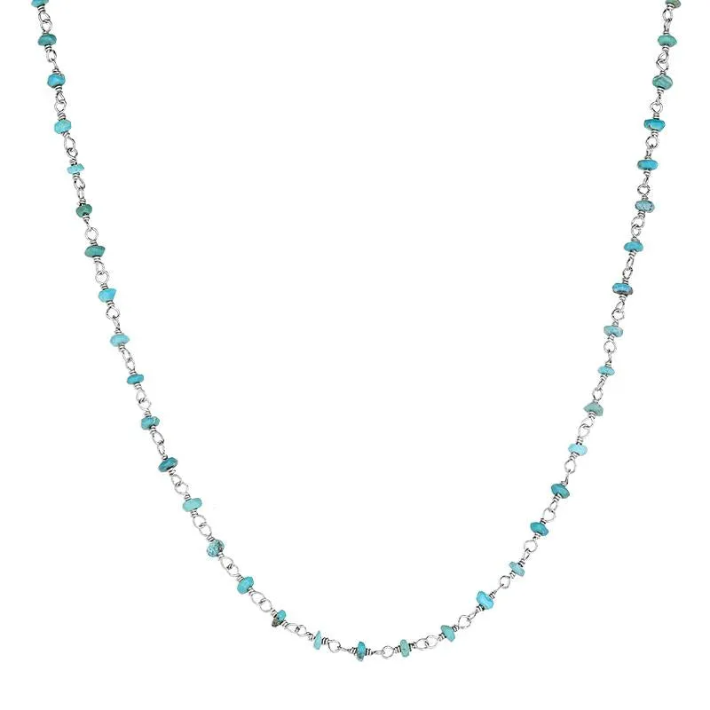 Sterling Silver Turquoise 3mm Bead Chain Link Necklace sold by Jura Watches