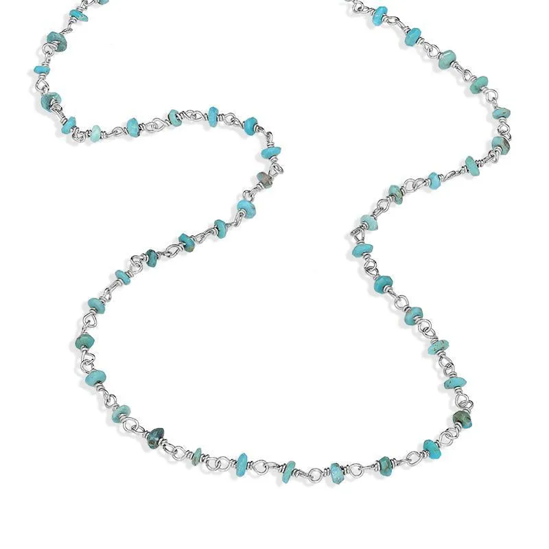 Sterling Silver Turquoise 3mm Bead Chain Link Necklace sold by Jura Watches product image thumbnail 2