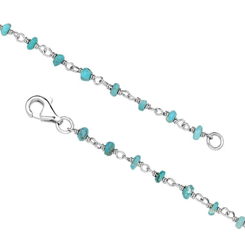 Sterling Silver Turquoise 3mm Bead Chain Link Necklace sold by Jura Watches product image thumbnail 3