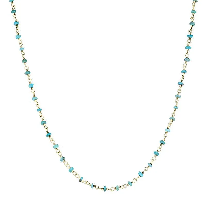 Yellow Gold Plated Sterling Silver Turquoise 3mm Bead Chain Link Necklace sold by Jura Watches