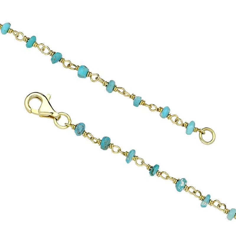 Yellow Gold Plated Sterling Silver Turquoise 3mm Bead Chain Link Necklace sold by Jura Watches product image thumbnail 3