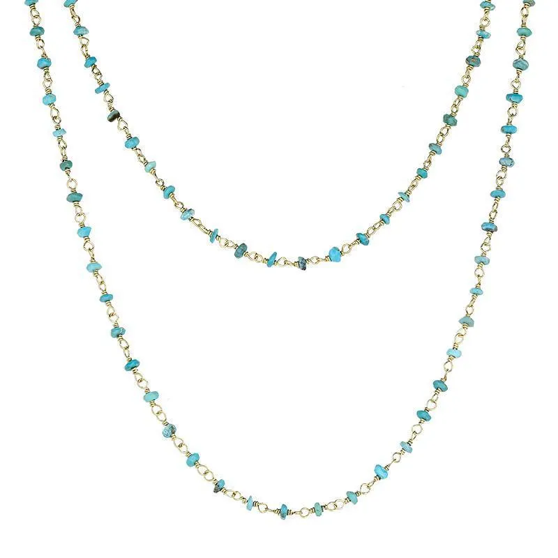 Yellow Gold Plated Sterling Silver Turquoise 3mm Bead Chain Link Necklace sold by Jura Watches