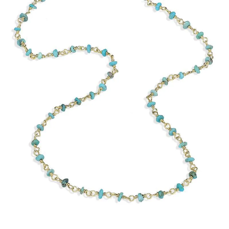 Yellow Gold Plated Sterling Silver Turquoise 3mm Bead Chain Link Necklace sold by Jura Watches product image thumbnail 2