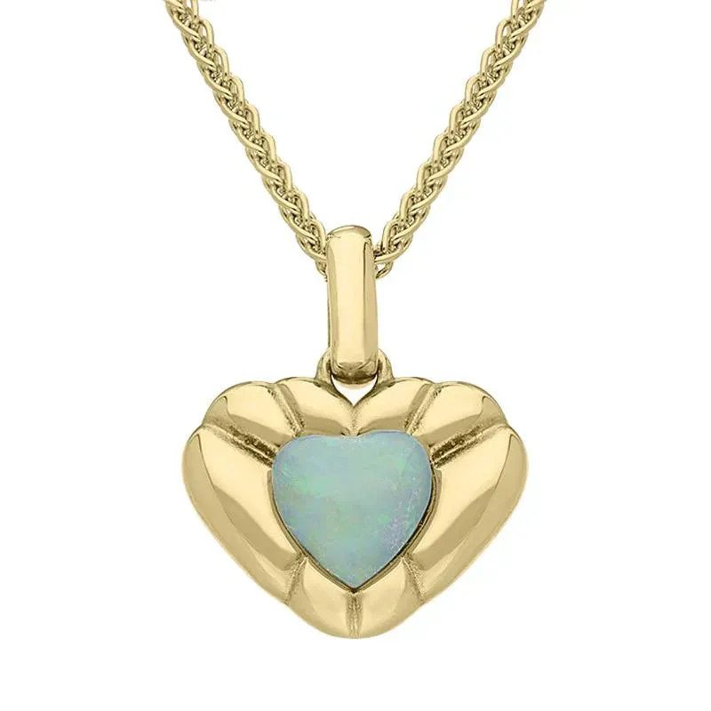 9ct Yellow Gold Opal Stone in Ridged Heart Necklace sold by Jura Watches