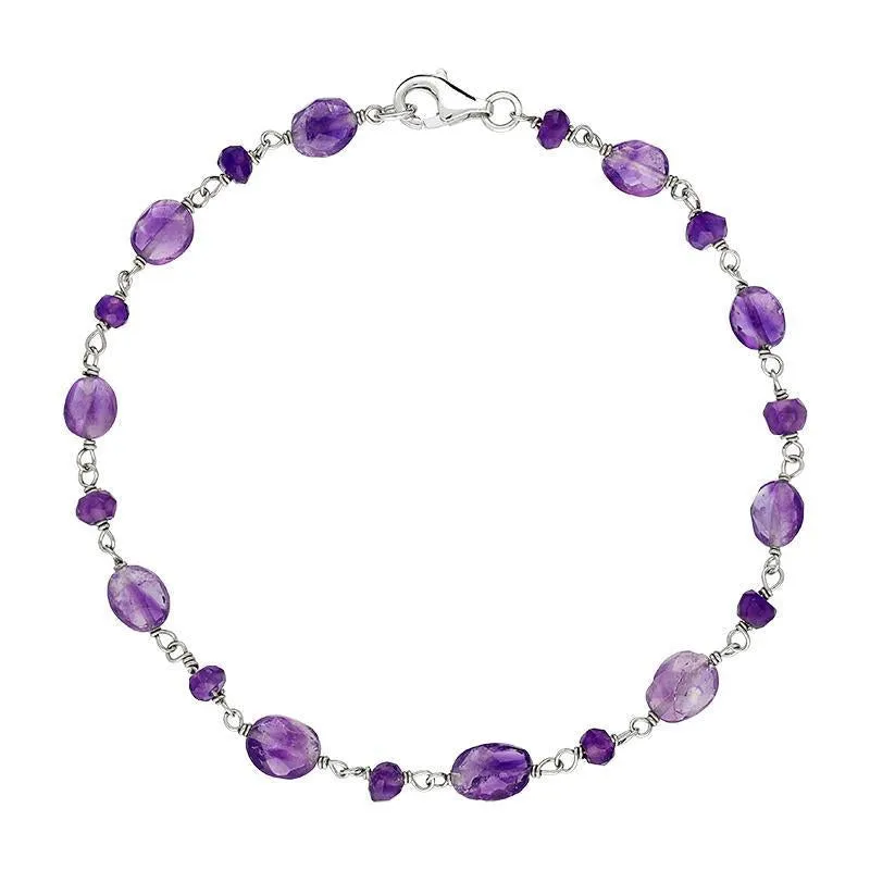 Sterling Silver Amethyst Bead Chain Link Bracelet sold by Jura Watches