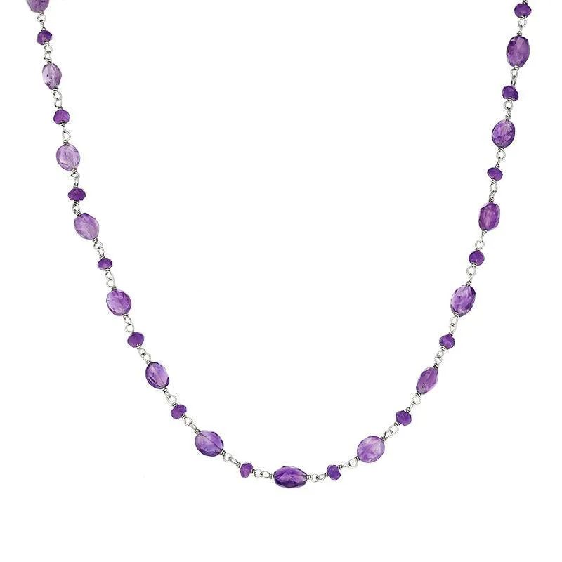 Sterling Silver Amethyst Bead Chain Link Necklace sold by Jura Watches