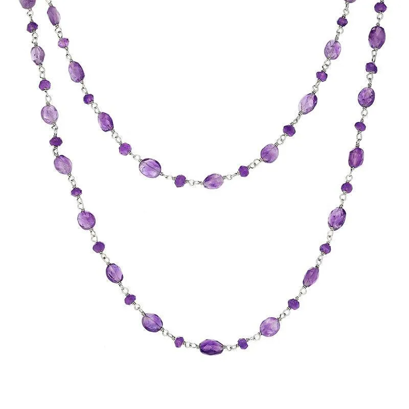 Sterling Silver Amethyst Bead Chain Link Necklace sold by Jura Watches