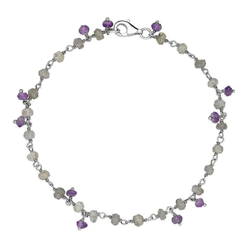 Sterling Silver Labradorite Amethyst 4mm Bead Chain Link Bracelet sold by Jura Watches