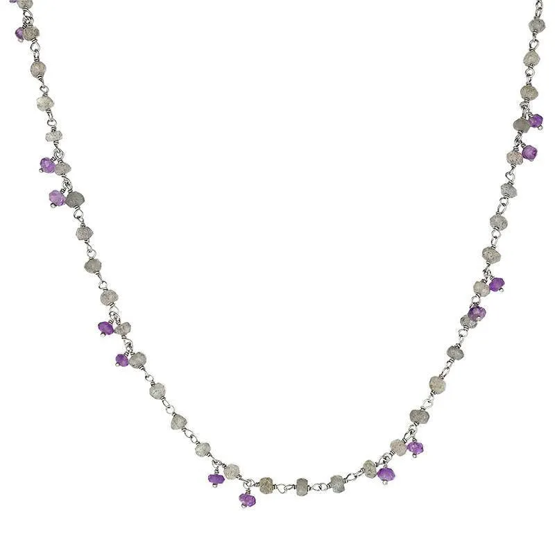 Sterling Silver Labradorite Amethyst 4mm Bead Chain Link Necklace sold by Jura Watches