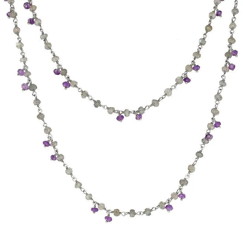 Sterling Silver Labradorite Amethyst 4mm Bead Chain Link Necklace sold by Jura Watches