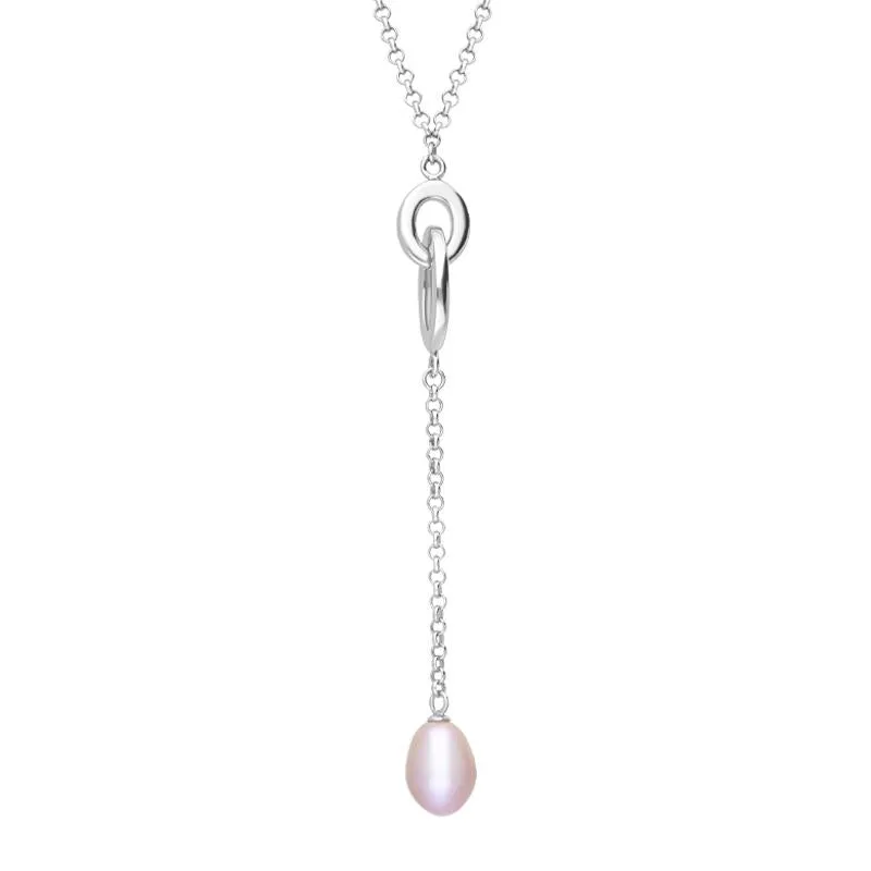 Sterling Silver Pink Pearl Oval Double Drop Necklace D sold by Jura Watches