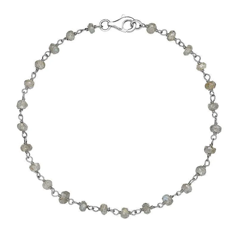 Sterling Silver Labradorite 4mm Bead Chain Link Bracelet sold by Jura Watches