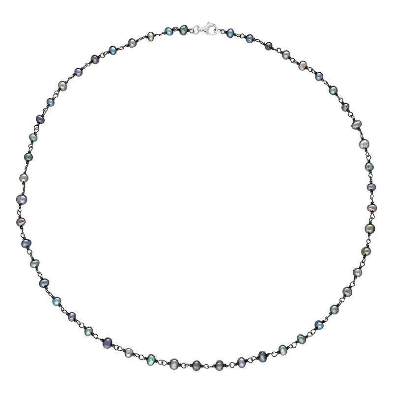 Sterling Silver Black Pearl Bead Chain Link Necklace sold by Jura Watches