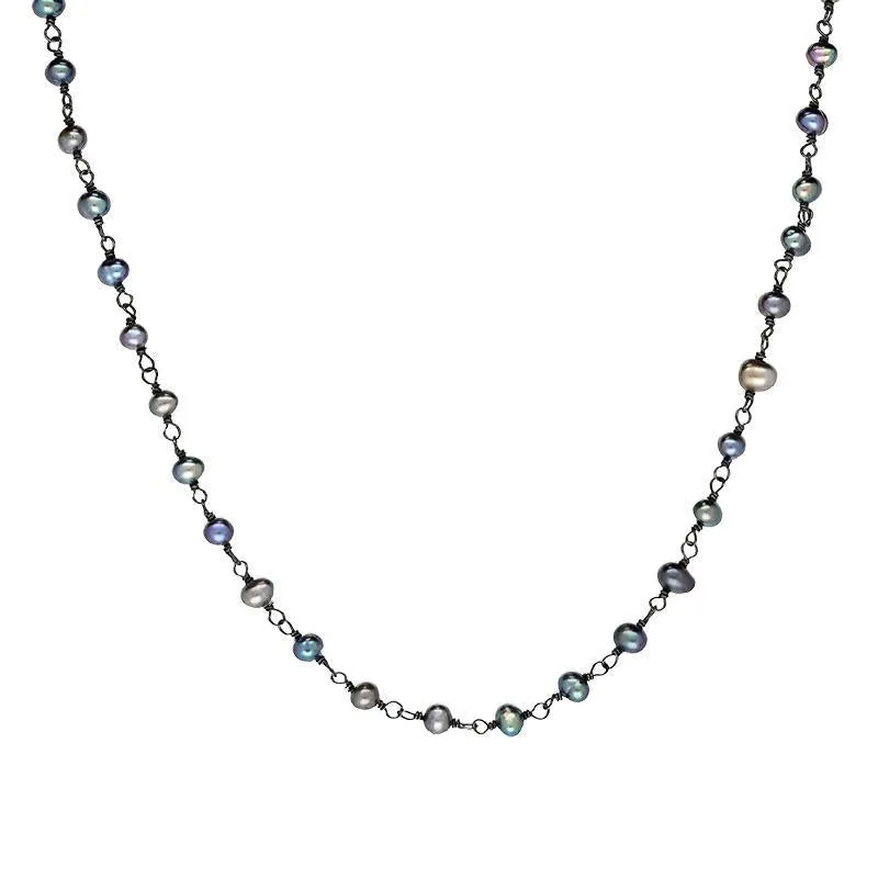 Sterling Silver Black Pearl Bead Chain Link Necklace sold by Jura Watches