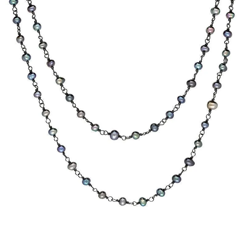 Sterling Silver Black Pearl Bead Chain Link Necklace sold by Jura Watches