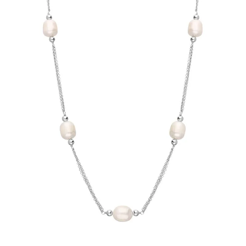 Sterling Silver White Pearl Beaded Triple Strand Necklace sold by Jura Watches