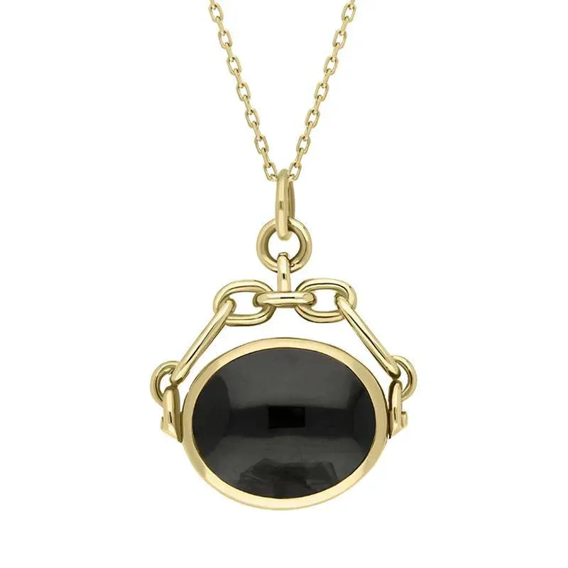 9ct Yellow Gold Whitby Jet Amber Double Sided Swivel Fob Necklace sold by Jura Watches