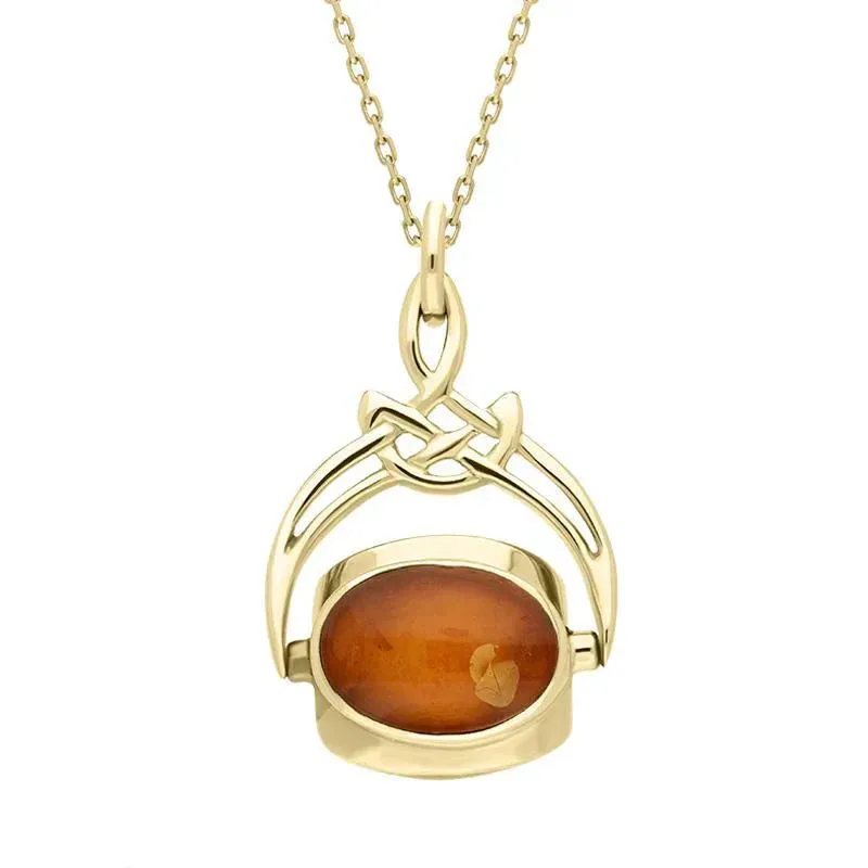 9ct Yellow Gold Amber Whitby Jet Mother of Pearl Cradle Round Swivel Fob Necklace sold by Jura Watches