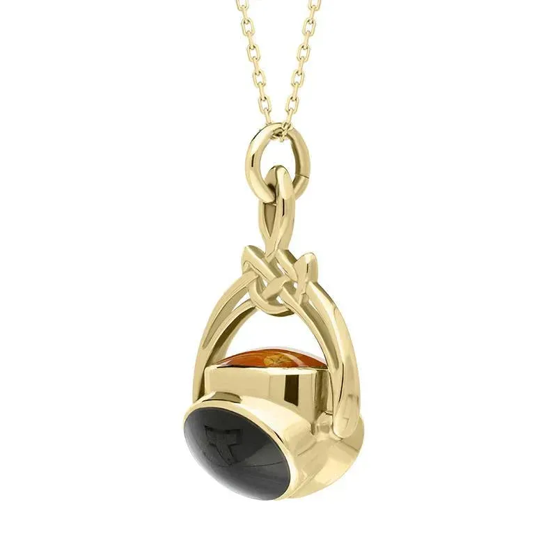 9ct Yellow Gold Amber Whitby Jet Mother of Pearl Cradle Round Swivel Fob Necklace sold by Jura Watches product image thumbnail 2