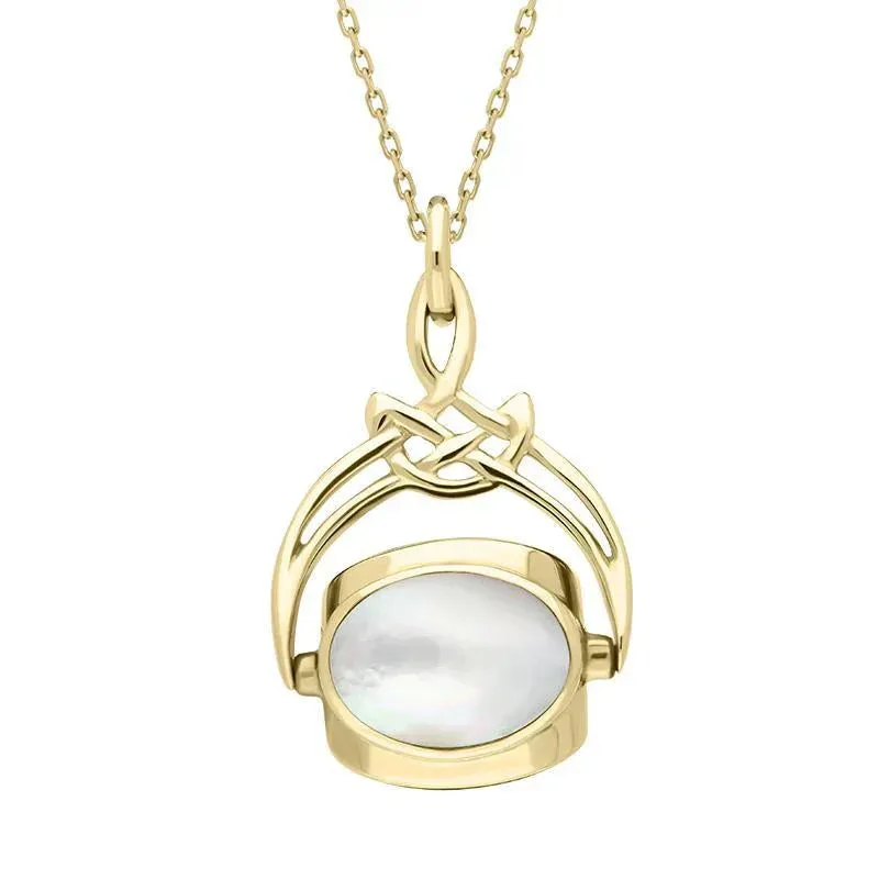 9ct Yellow Gold Amber Whitby Jet Mother of Pearl Cradle Round Swivel Fob Necklace sold by Jura Watches product image thumbnail 3