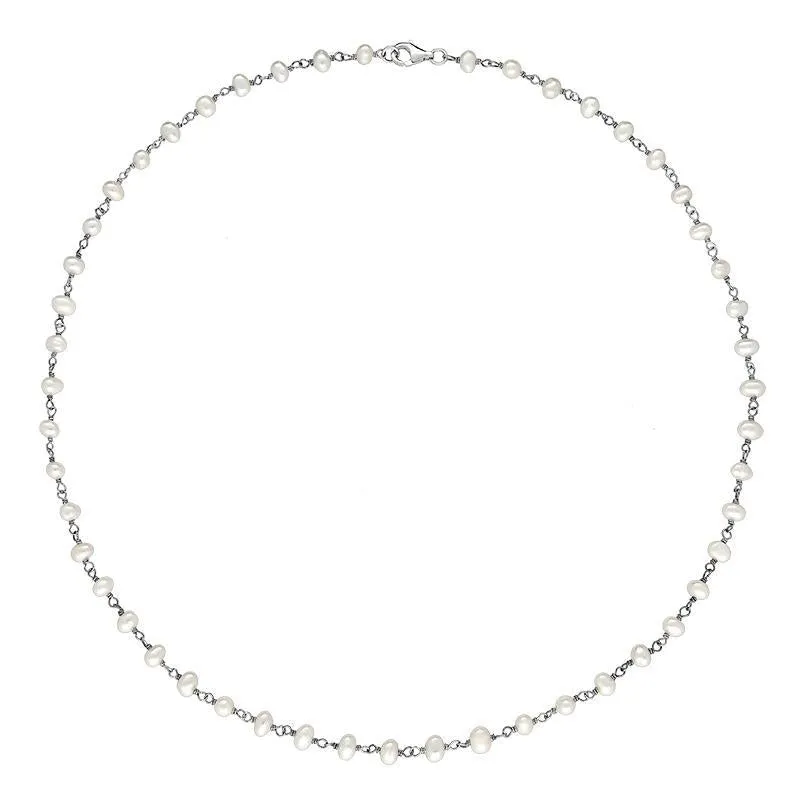 Sterling Silver White Pearl Bead Chain Link Necklace sold by Jura Watches