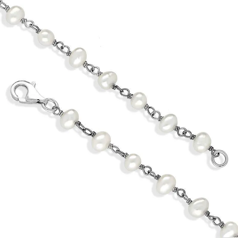 Sterling Silver White Pearl Bead Chain Link Bracelet sold by Jura Watches product image thumbnail 2