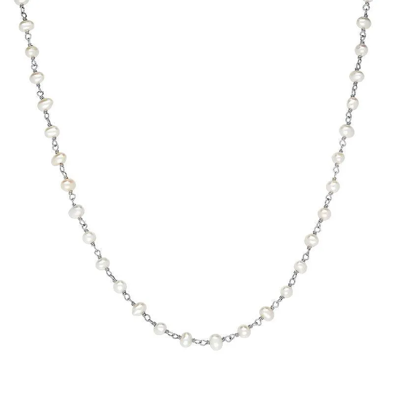 Sterling Silver White Pearl Bead Chain Link Necklace sold by Jura Watches