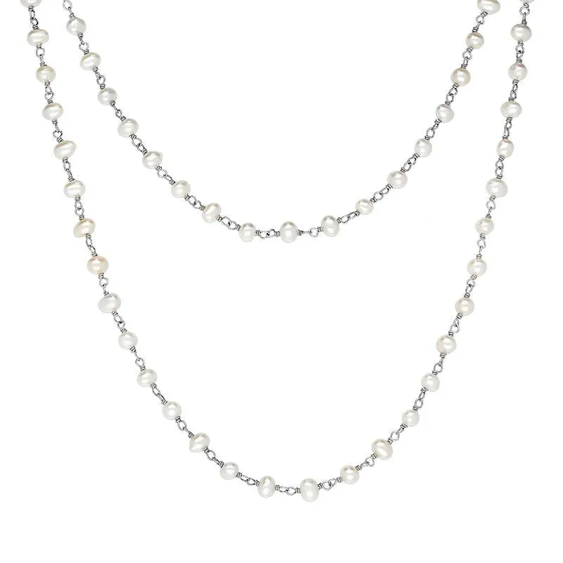 Sterling Silver White Pearl Bead Chain Link Necklace sold by Jura Watches