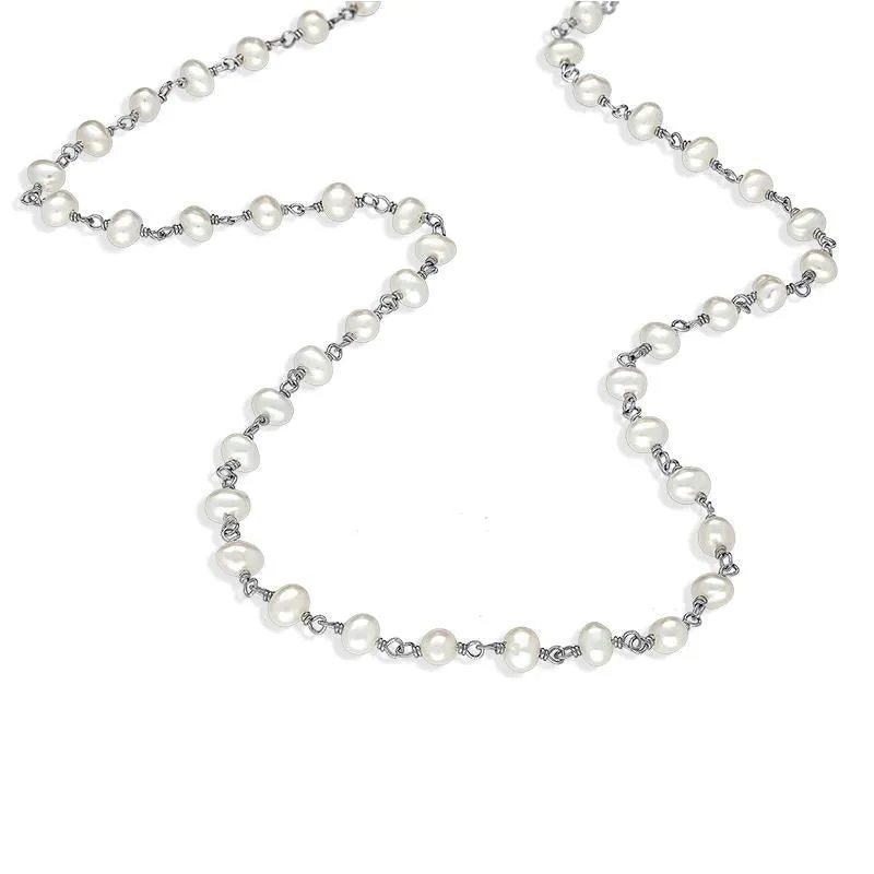 Sterling Silver White Pearl Bead Chain Link Necklace sold by Jura Watches product image thumbnail 2