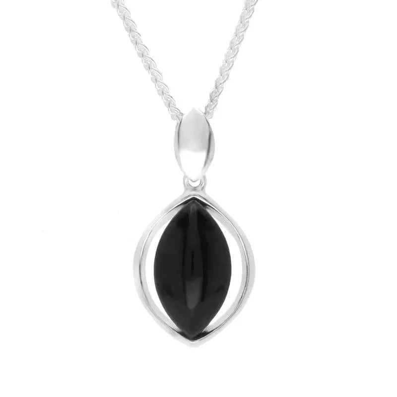 Sterling Silver Whitby Jet Marquise Centre Open Necklace sold by Jura Watches