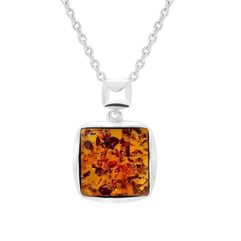 Sterling Silver Orange Amber Square Necklace sold by Jura Watches