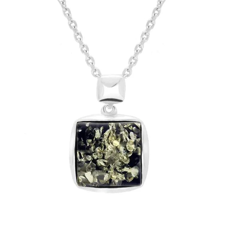 Sterling Silver Green Amber Square Necklace sold by Jura Watches