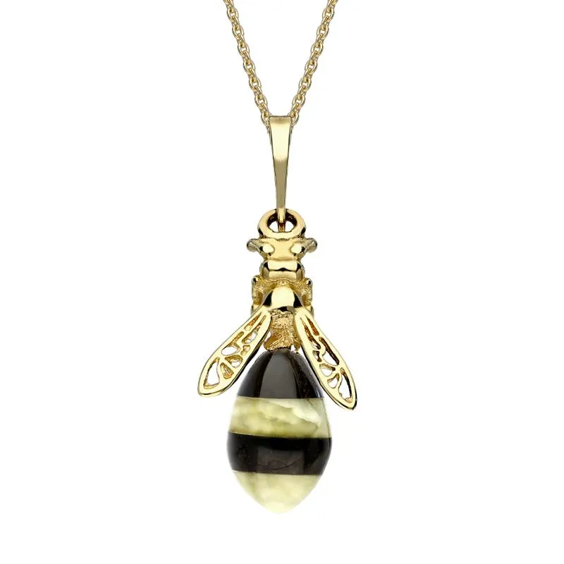 9ct Yellow Gold Whitby Jet Amber Bee Drop Necklace sold by Jura Watches