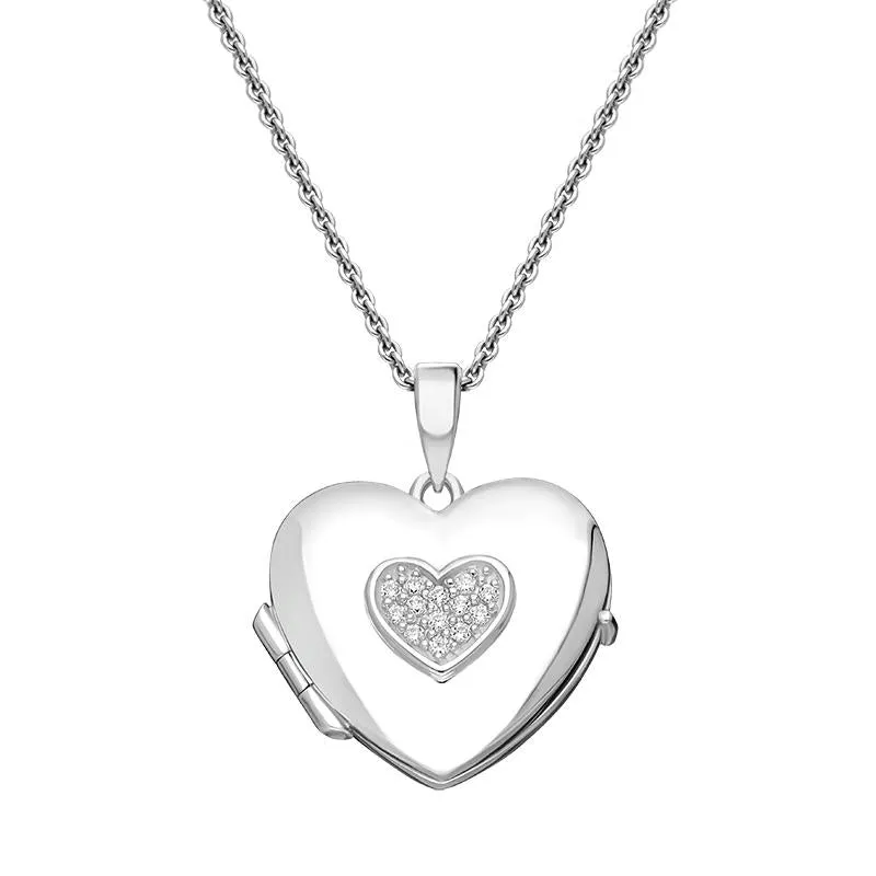 Sterling Silver Cubic Zirconia Heart Keepsake Locket sold by Jura Watches