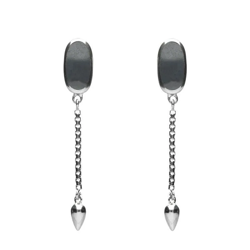 Sterling Silver Hematite Lineaire Medium Drop Stud Earrings sold by Jura Watches