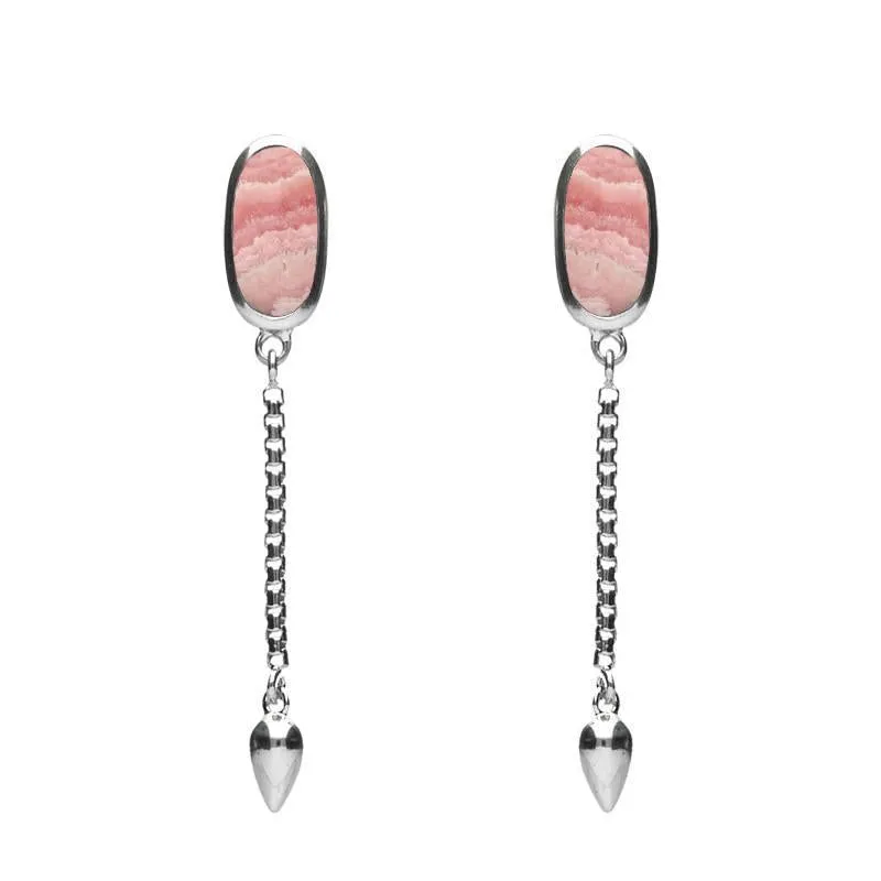 Sterling Silver Rhodochrosite Lineaire Medium Drop Stud Earrings sold by Jura Watches