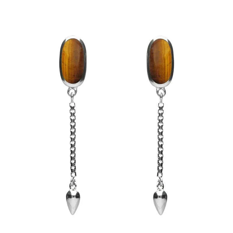 Sterling Silver Tigers Eye Lineaire Medium Drop Stud Earrings sold by Jura Watches