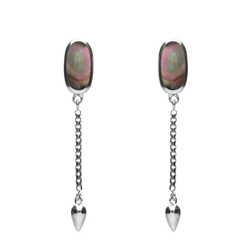 Sterling Silver Dark Mother of Pearl Lineaire Medium Drop Stud Earrings sold by Jura Watches