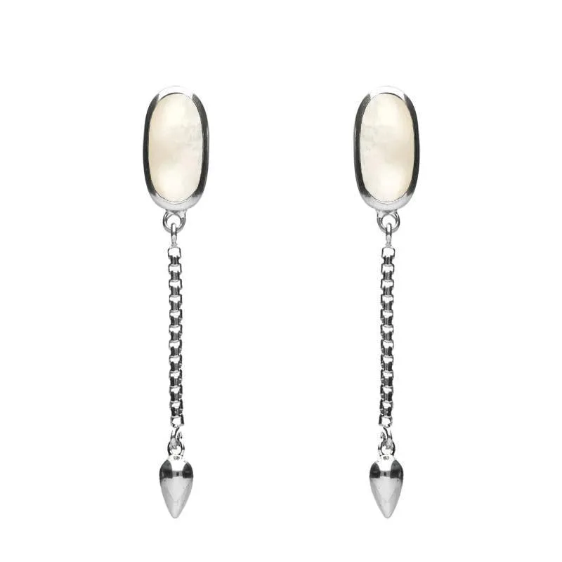 Sterling Silver White Mother of Pearl Lineaire Medium Drop Stud Earrings sold by Jura Watches