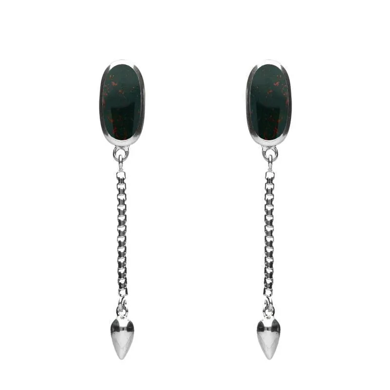 Sterling Silver Bloodstone Lineaire Medium Drop Stud Earrings sold by Jura Watches
