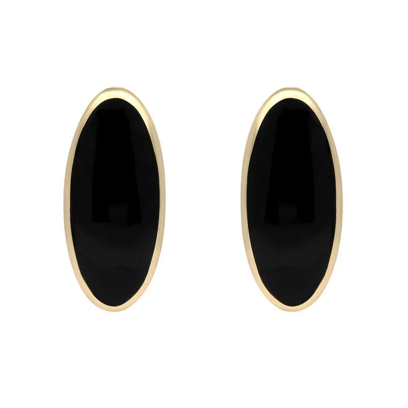 9ct Yellow Gold Whitby Jet Small Long Oval Stud Earrings sold by Jura Watches