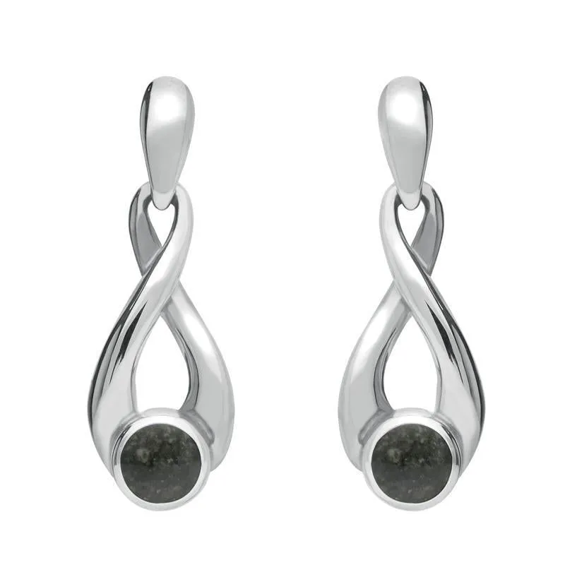 Sterling Silver Preseli Bluestone Eternity Loop Drop Earrings, sold by Jura Watches