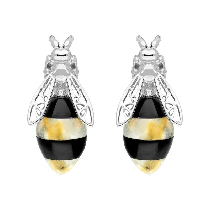 Sterling Silver Whitby Jet Amber Bee Stud Earrings sold by Jura Watches